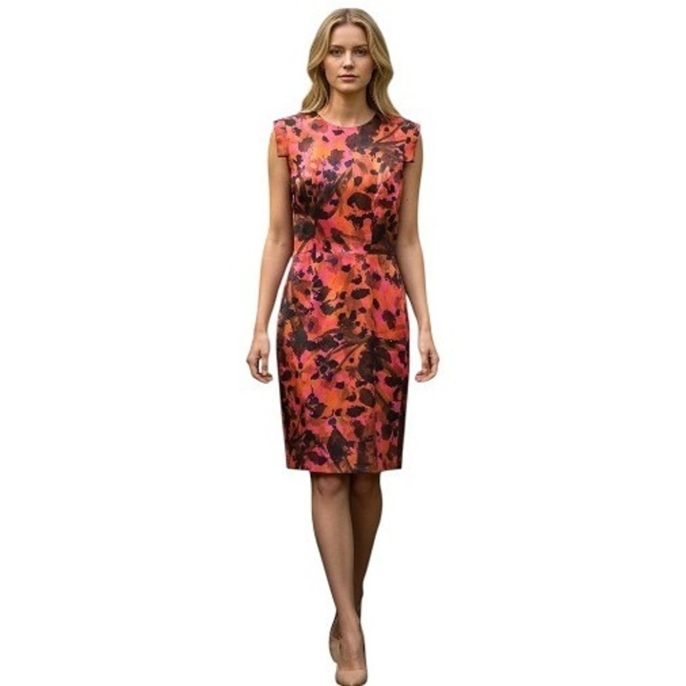 Erdem 100% Silk Sheath Dress Pink Orange Abstract Print Made in England US‎ 2